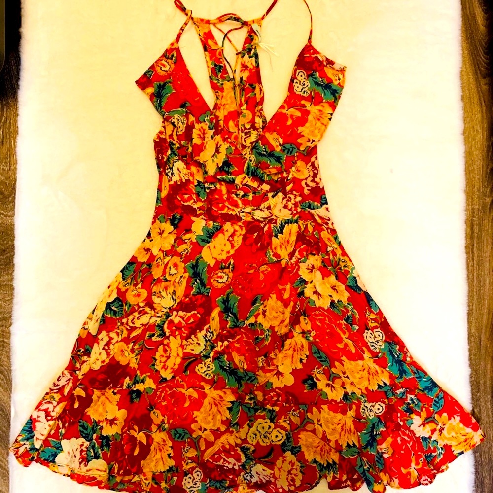 Kimchi Blue Ruffle Red Floral Dress UO